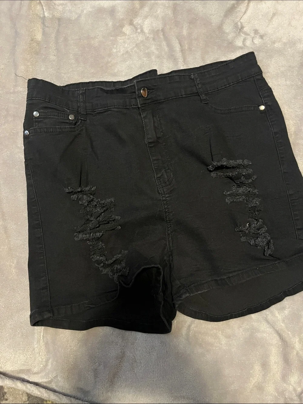 Black Distressed Denim Short